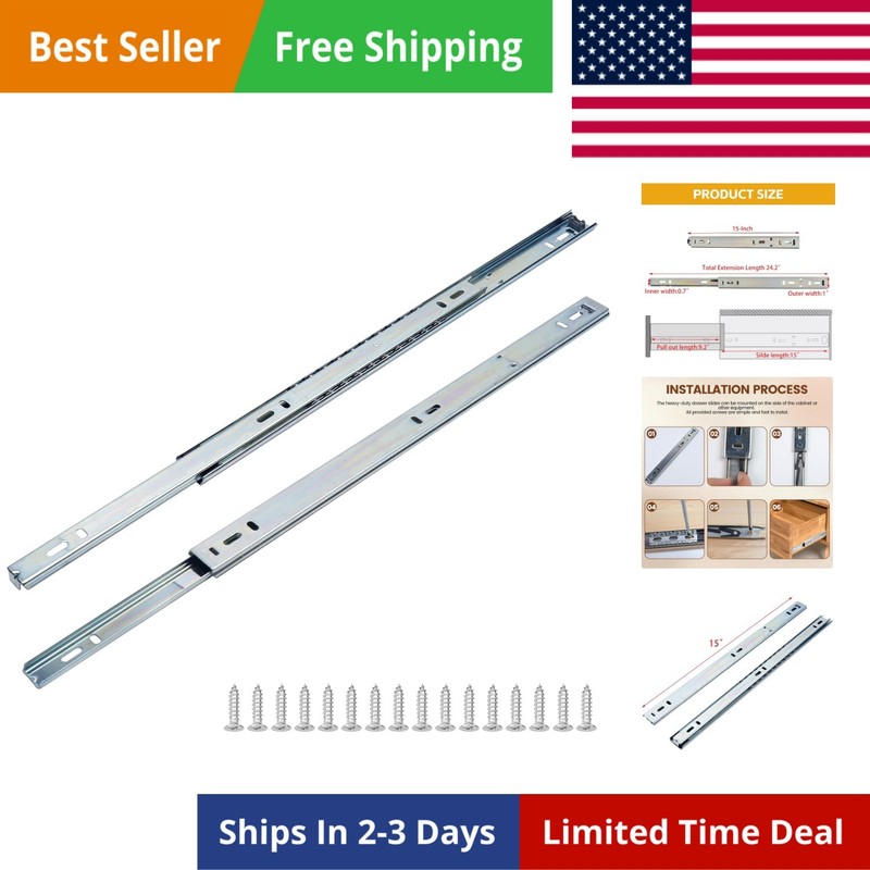 15-Inch Drawer Rails Side Mount Heavy Duty Ball Bearing Rails Runners Extensi…