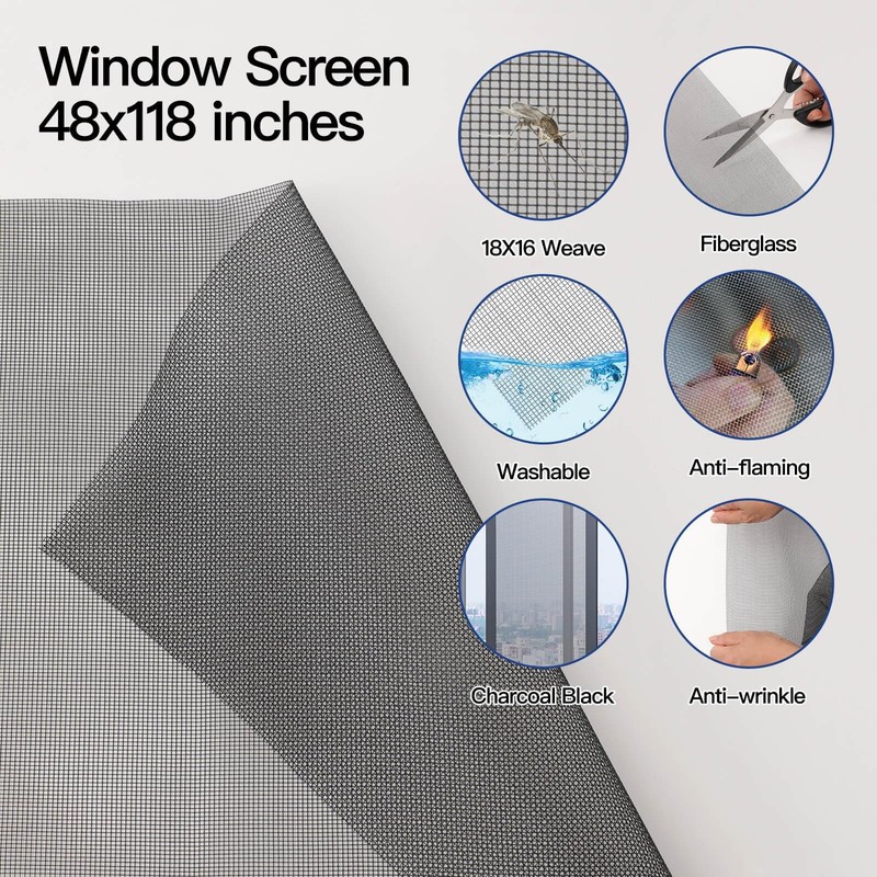Window Screen Door Repair Kit Include Window Screens Mesh 48"x118" with All Tool gallery