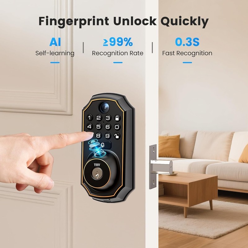Keyless Entry Door Lock w/ Camera Electronic Smart Lock Fingerprint Keypad gallery