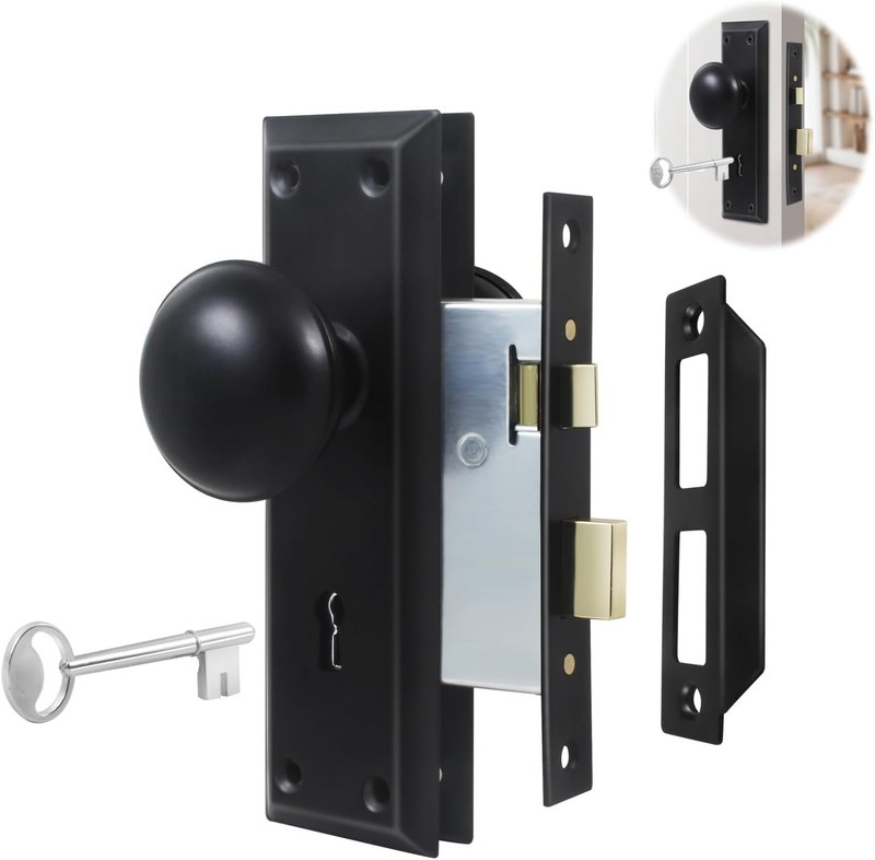 1 Pack Mortise Keyed Lock Set with Classic Bronze Knob – Perfect for Replacing B