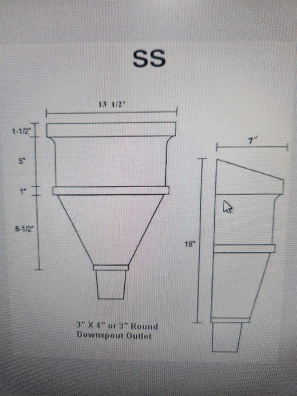 Conductor Head Scupper Box One Piece Molded Plastic 3"x4" or 3" Downspout Rain gallery