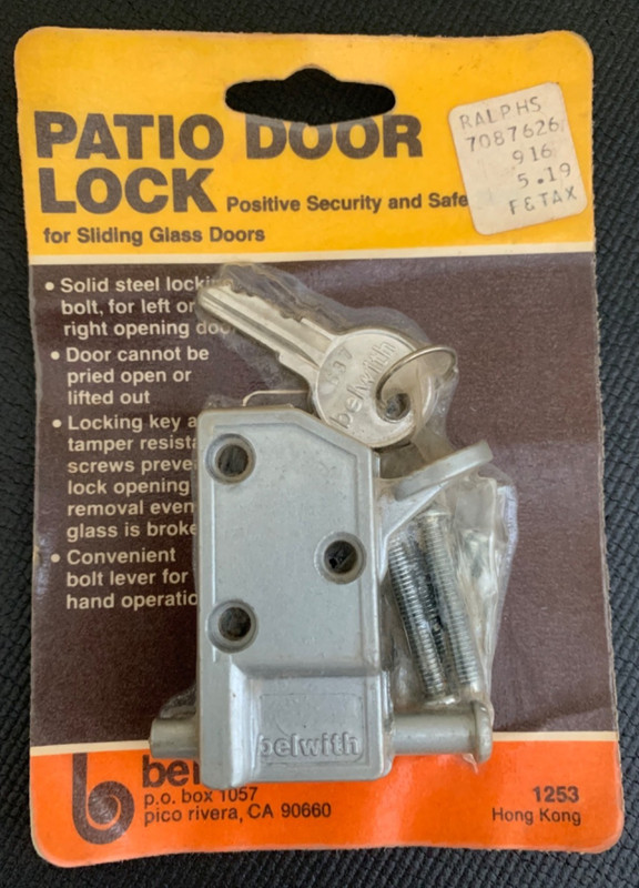 Vintage NOS Belwith no. 1253 Patio Door Lock with Keys for Sliding Glass Doors