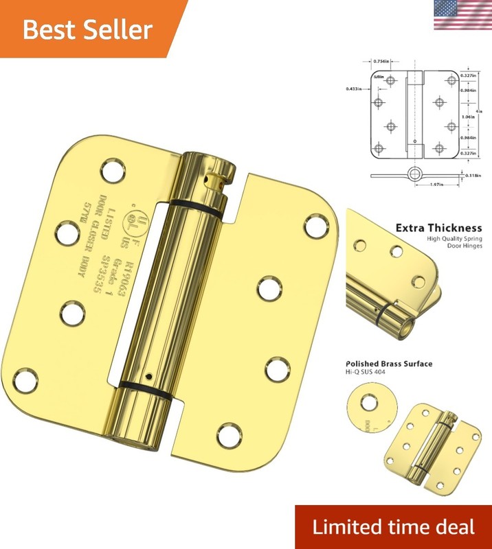 Elegant 3 Pack 4″ Polished Brass Spring Hinges for Residential & Commercial Use