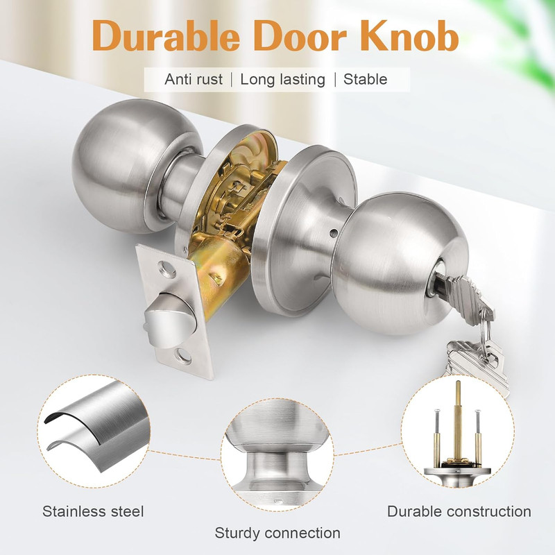 2 Pack Keyed Alike Entry Door Knobs with Lock and Key Ball Door Knob Handles Ent gallery