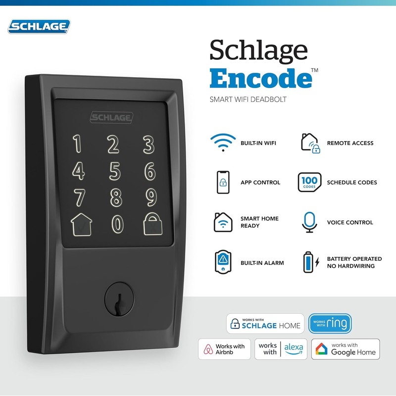 Schlage Encode Smart Deadbolt WiFi Matte Black BE489WB gallery