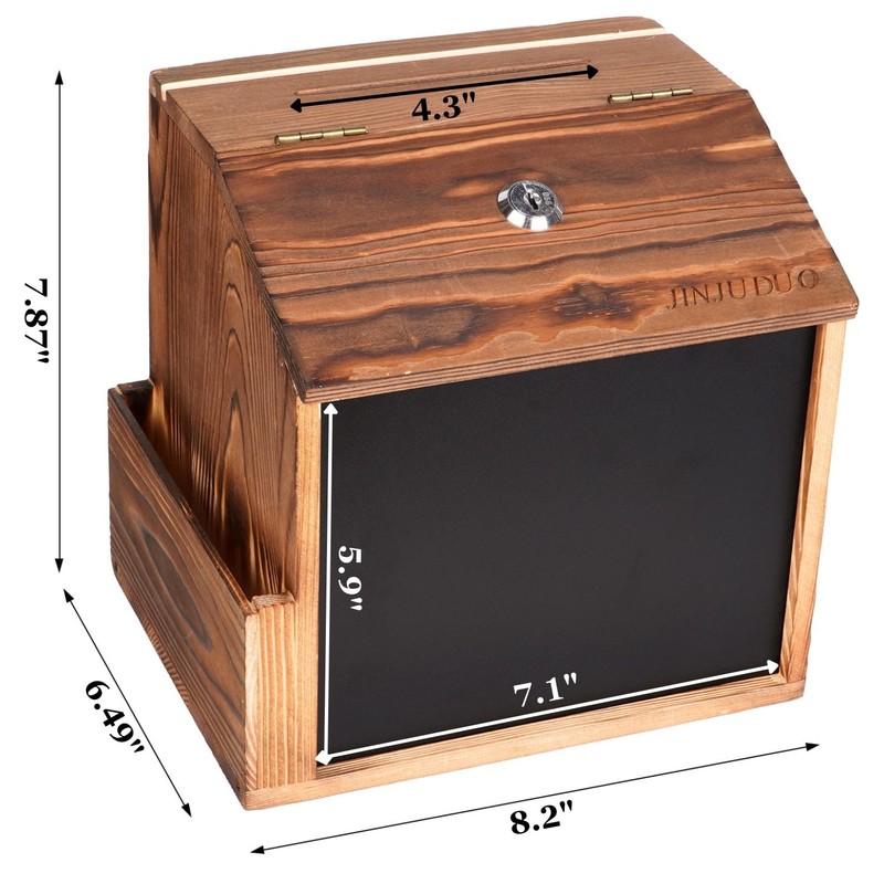 Wood Suggestion Box with Lock Keys, Locking Donation Box with Chalkboard Ac... gallery