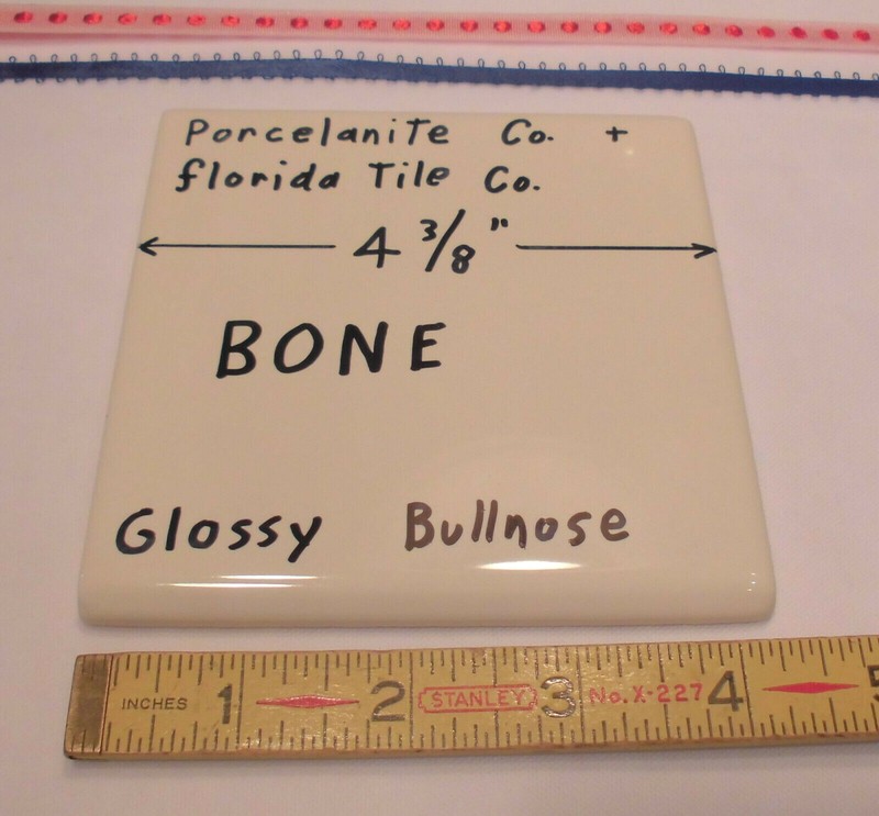 1 pc. Bullnose Ceramic Tile *Bone* 4-3/8″ Florida Co. New Stock Glossy Mint