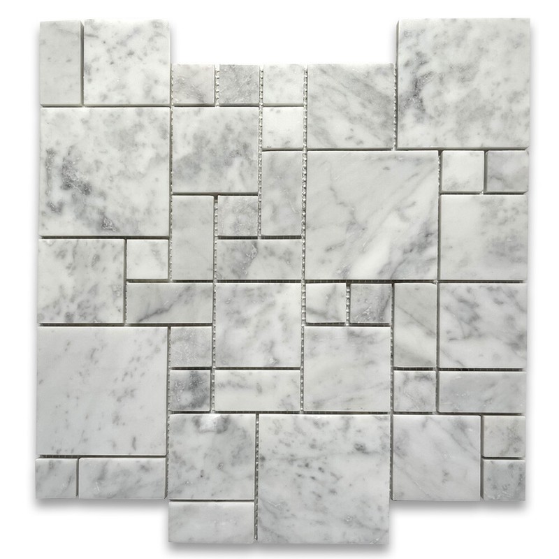 C96XP White Carrara Marble Versailles French Paragon Mosaic Tile Polished gallery