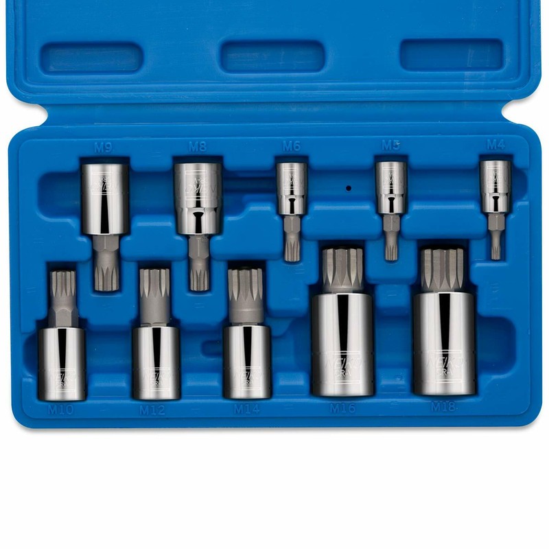 Triple Square Spline Bit Socket Set W/ Case 10-Pack of 4Mm – 18Mm