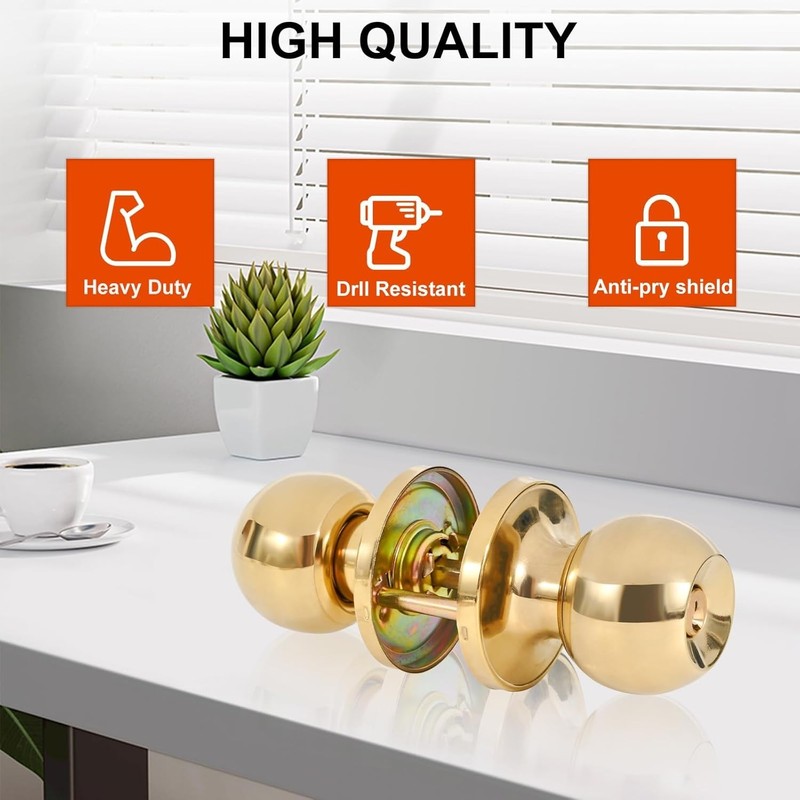 Door Lock Set, Stainless Steel Round Ball Door Handle, Front Door & Bedrooms. gallery