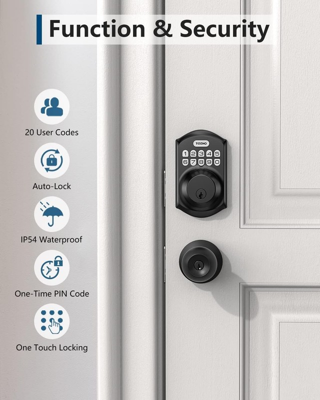 TE001 Keyless Entry & Auto Lock - Smart Deadbolt for Home Security - Matte Black gallery