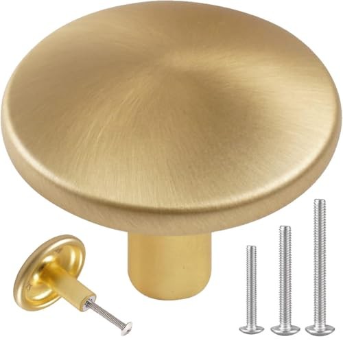 pack 1.5 inch Round Gold Cabinet knobs Large Brushed 6 Brushed brass coloured