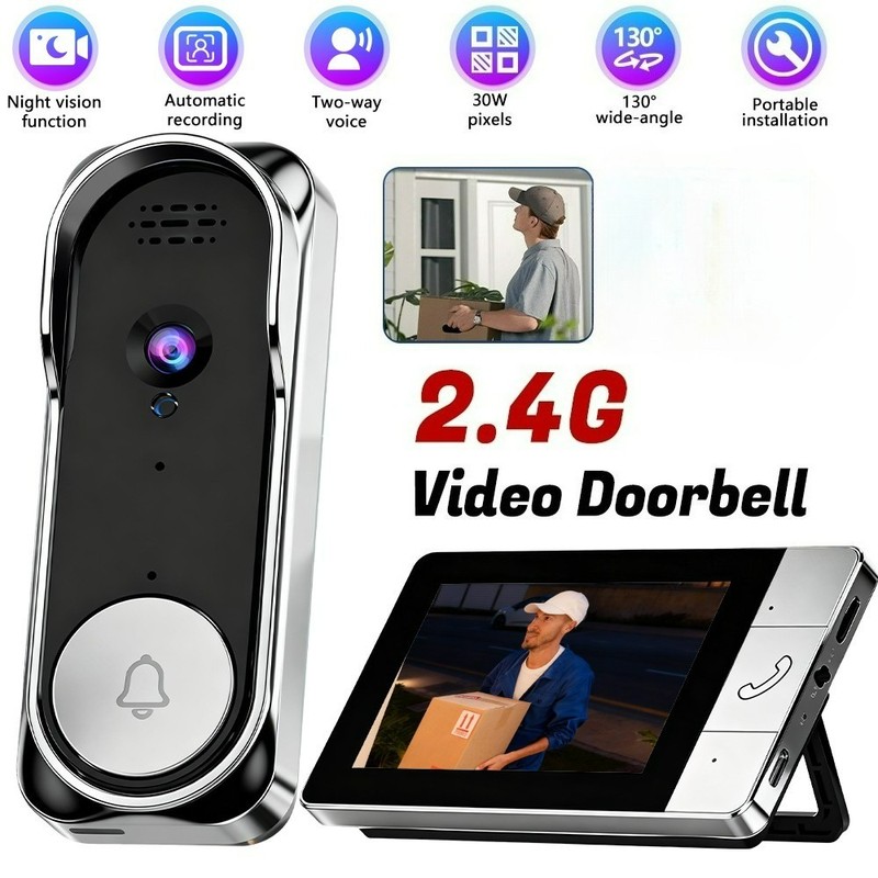 4K 2.4GHz Wireless Smart Visual Intercom Video Doorbell Camera Monitor for Home