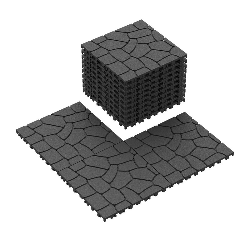Stone Texture Interlocking Patio Deck Tiles 44pcs Dark Gray DIY Tool Free