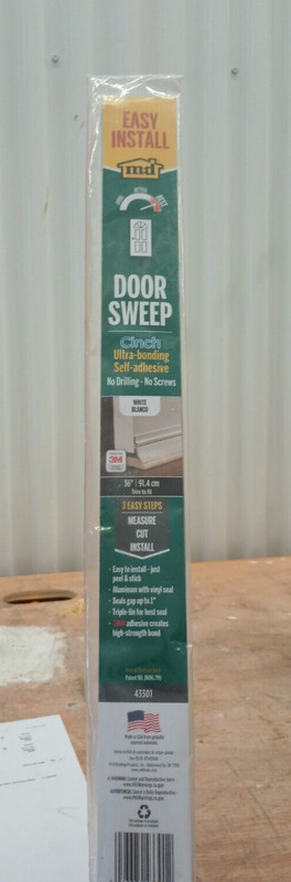 36" Aluminum Vinyl Door Sweep White No Drilling Adhesive Strip NEW! MD Menard's