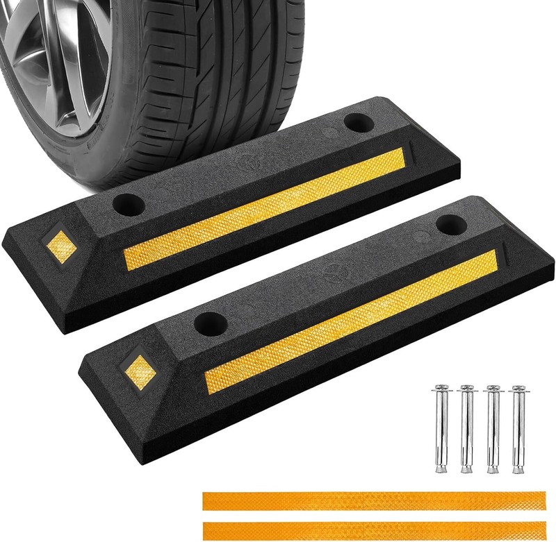 2 Pack Rubber Parking Guide Blocks | Heavy Duty Black Parking Blocks Parking