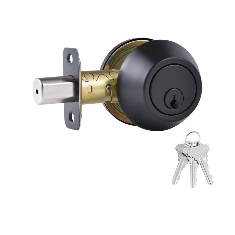 1 Side Keyed Deadbolt Lock,Single Cylinder Dead Bolt, Matte Black Round Exter…