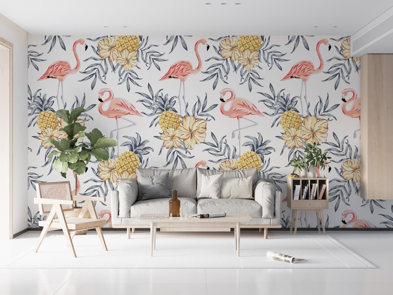 3D Flamingo Flower Pineapple Pattern Wall Murals Wallpaper Murals Wall Sticker gallery
