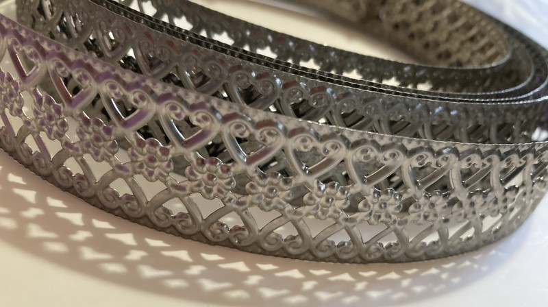 Craft Metal Filigree Embossed Trim Braided Look with Flower Center Silvertone 3Y