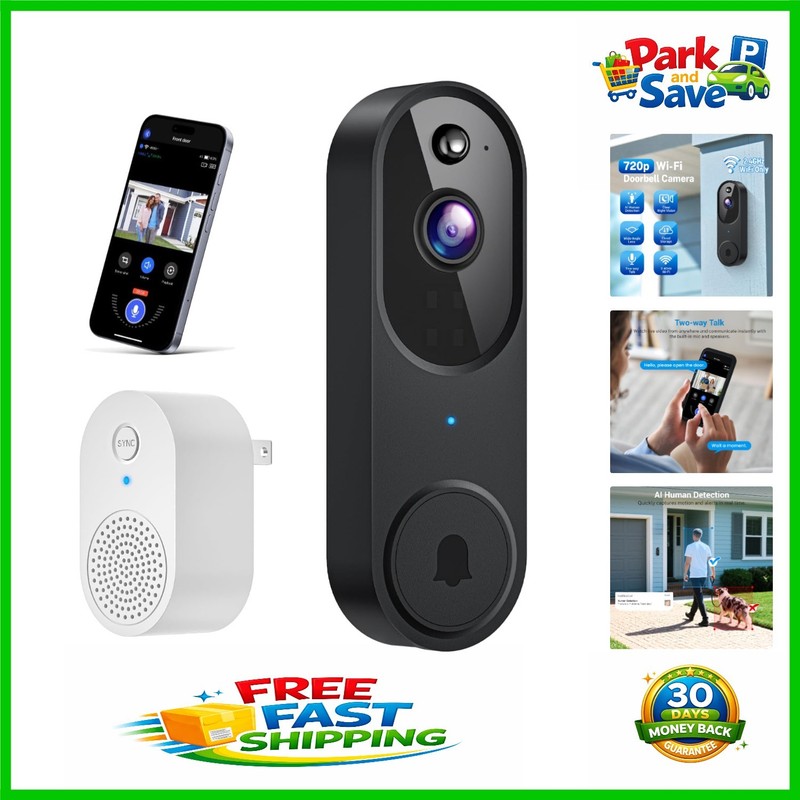 Weather-Resistant Wi-Fi Video Doorbell Camera with AI Alerts & Night Vision