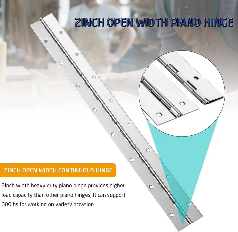 Versatile 2-Piece 18" Piano Hinges - Durable Stainless Steel for Home Projects gallery