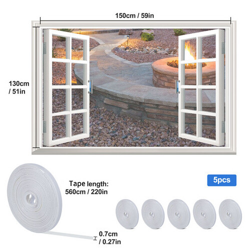 5PCS Self-Adhesive Window Screen Mesh Insect Mosquito Net DIY Kit with Tape Set