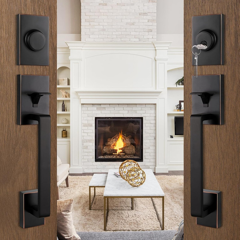 Elegant Bronze Double Front Door Handleset with Lever Handles – Mdhst201010B-Set