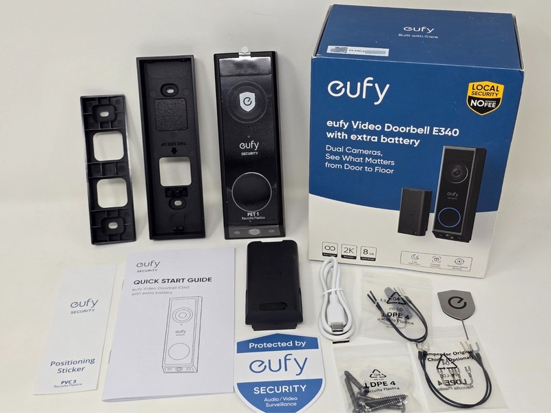 eufy E340 Smart Video Doorbell Dual Lens Camera T8214111 + Extra Battery T8743