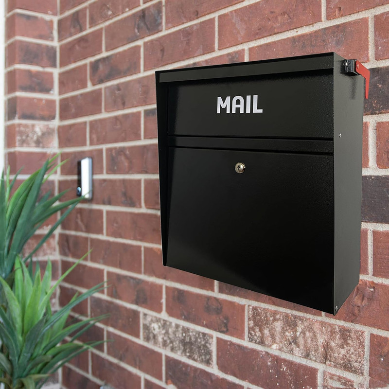 Heavy-Duty Locking Mailbox with Outgoing Flag - Rainproof Steel Drop Box gallery