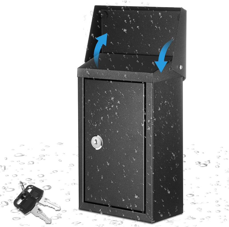 Yaocom Metal Locking Mailbox Cash Box Wall Mount Key Drop Mailbox for outside Su