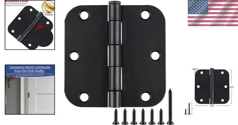 Sleek 3-Pack Matte Black Rounded Door Hinges 3.5 Inch for Residential & Office gallery