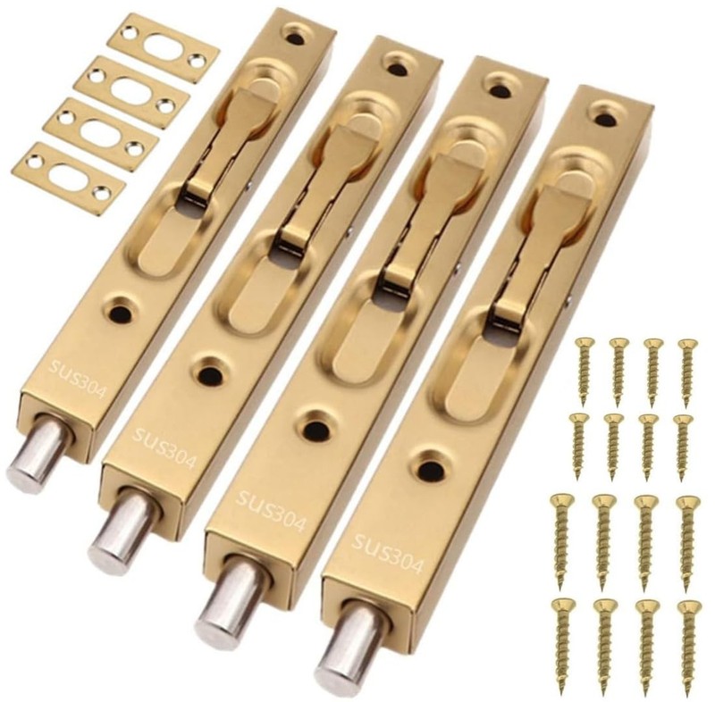 4 Pack 6 Inch Golden Hidden Latch Bolt 304 Stainless Steel Flush 15cm