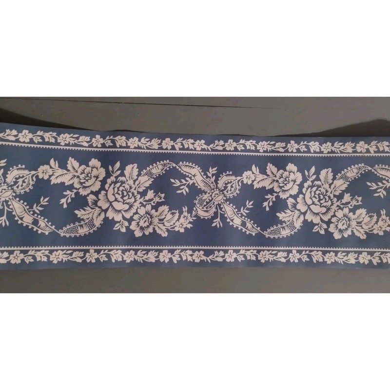 Nostalgia Wall Border – Ocean Blue – Floral Ribbons – New Old Stock – 5 yds