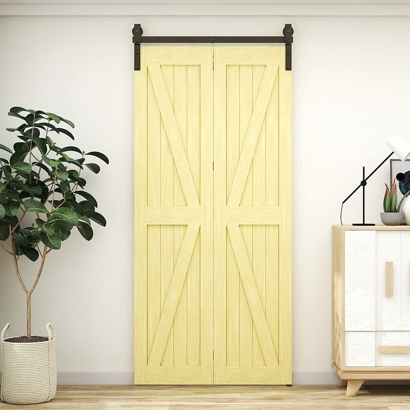 CCJH 3FT-9FT Bifolding Sliding Barn Door Hardware Kit for Two Four Wooden Door