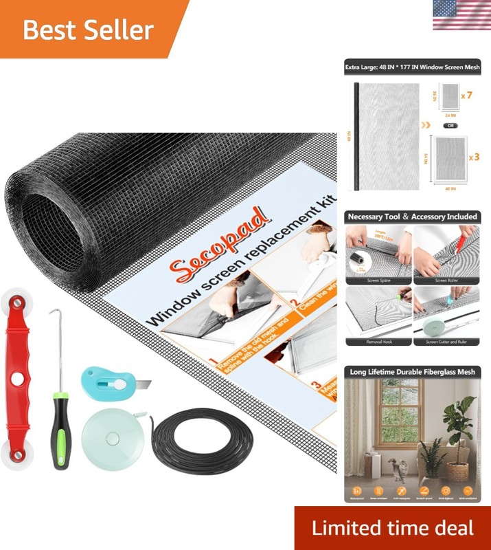 Window Screen Door Repair Kit, 48″ x 177″ Screen Door Mesh Replacement Kit, D…