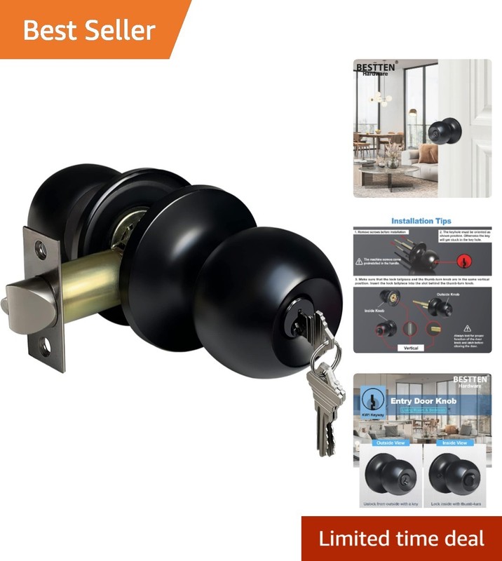 Universal Fit Matte Black Keyed Entrance Door Lock - Durable All Metal Design
