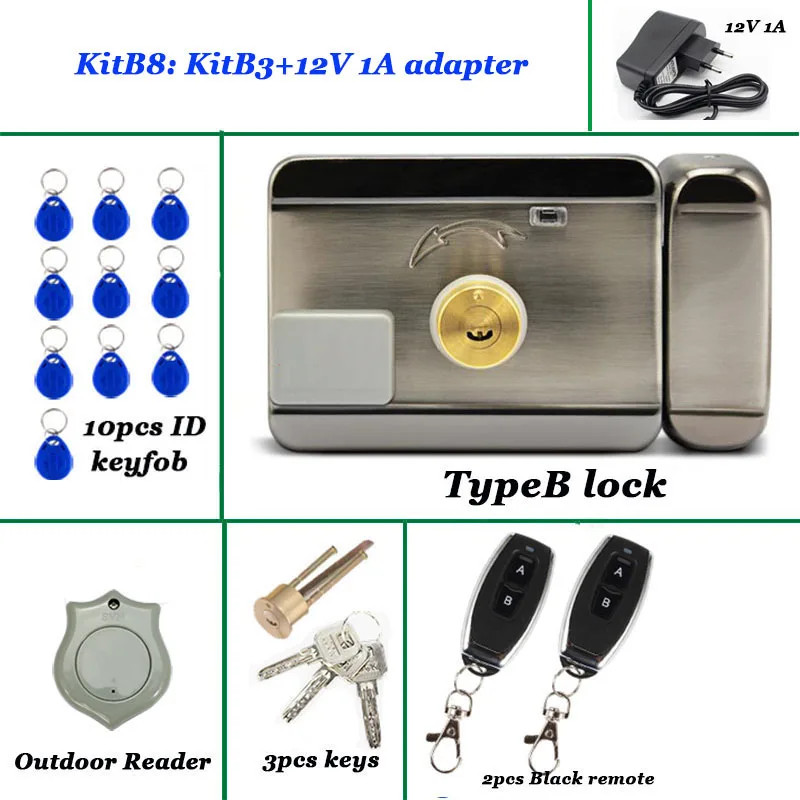 Electric 12V RIM Lock Keyless Entry Remote RFID Door Lock Wooden Iron Gate Tool