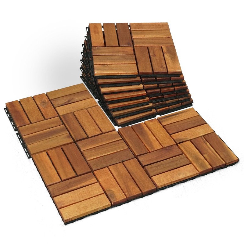Megsu Wood Interlocking Deck Tiles - 12"x12" Indoor & Outdoor Flooring Tiles ...