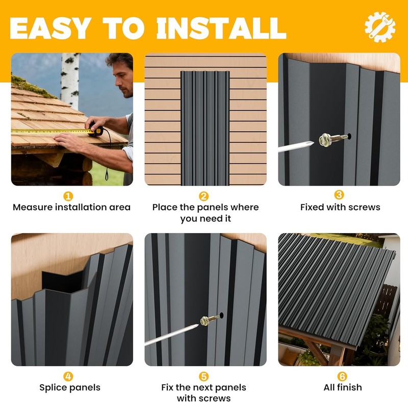 Corrugated Metal Roofing Panels 10 Pcs L41.34" Black Galvanized Roof Panels gallery