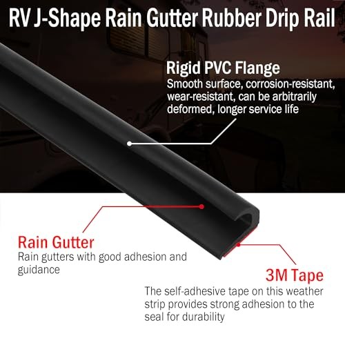 RV J-Shape Rain Gutter Rubber Drip Rail 40Ft, 1/2 Inch RV Trim Molding, Black gallery