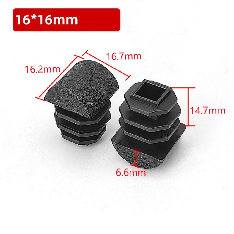 Domed Rectangle Inserts - Tube End Caps - Bungs Blanking 16*16-30*60mm Black