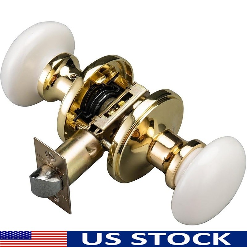 White Door Knobs Polished Brass Keyless Porcelain Levers Zinc Alloy Handles New