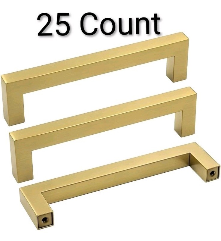 25-Brushed Brass Cabinet Pulls Gold Drawer Handles – LSJ12GD102 Square Kitchen