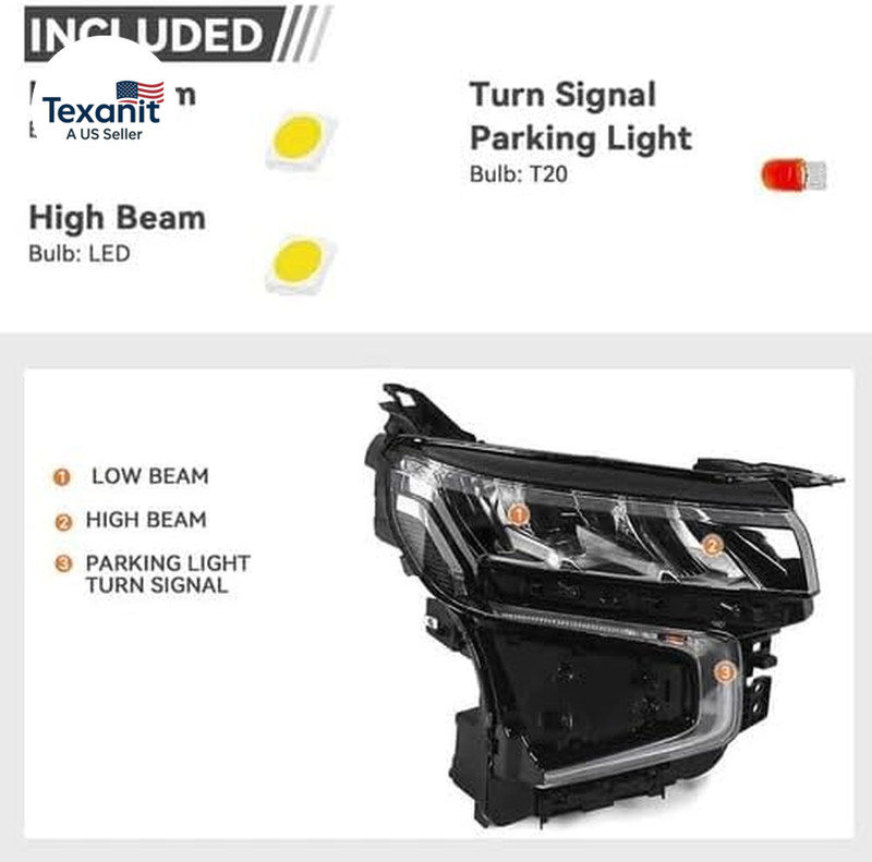 LED Headlight Assembly W/Halogen Turn Signal Pair Fit for Chevy Tahoe & Suburban gallery
