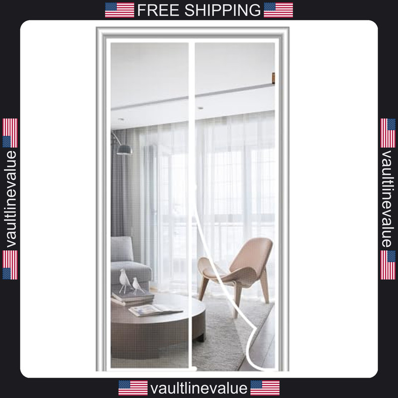 Magnetic Screen Door White 32×80 Inch Tear-Resistant Fiber Mesh Pet Friendly