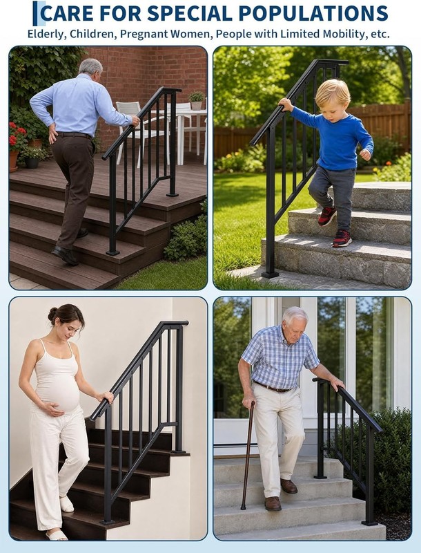 Handrails for Outdoor Steps Adjustable Stair Handrail 2/3/4 Steps Stair Railing gallery
