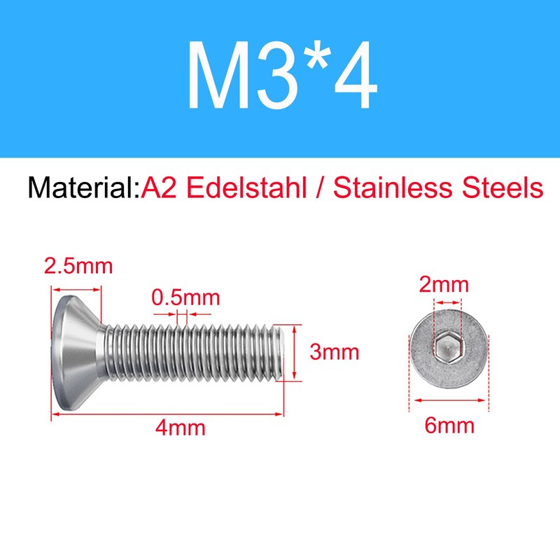 M3 M4 M5 A2 Stainless Countersunk Socket Screw Allen Key Bolts Screws Din 7991