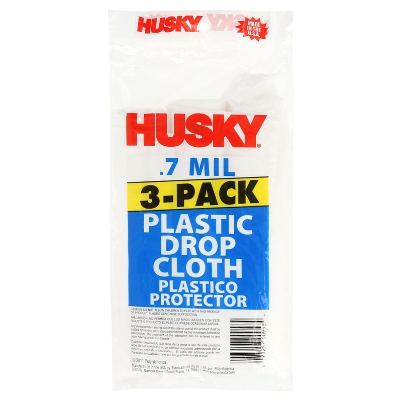 (6 pack) Husky Clear Plastic Drop Cloth, 0.7 Mil, 9 Ft x 12 Ft, 3 Pack gallery