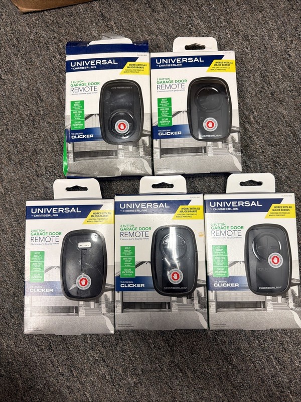 (5) Chamberlain Clicker Universal 2-Button Garage Door Opener Remote KLIK5U-BK2