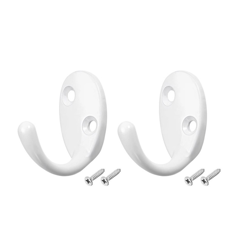 2Pcs Wall Mounted Hook Robe Hooks Single Coat Hanger Hanging Zinc Alloy White